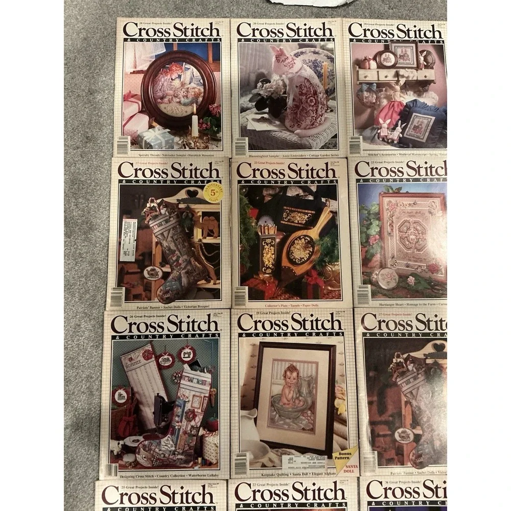 Lot of 13 Vintage Cross Stitch & Country Crafts Magazine Stitching Patterns